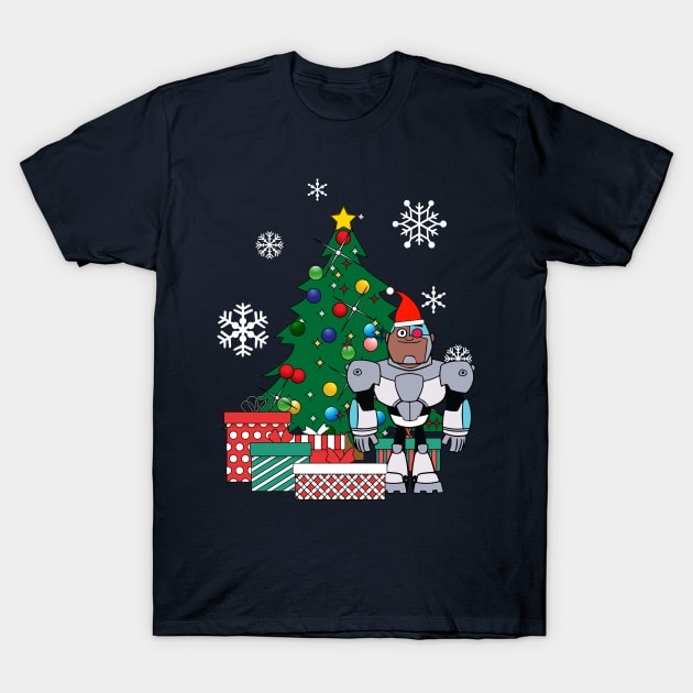 Teen Titans Cyborg Around The Christmas Tree T-Shirt by Nova5